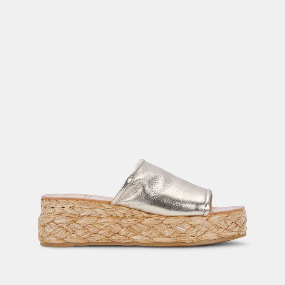 DOLCE VITA Pablos Wide Sandals Gold Metallic Leather